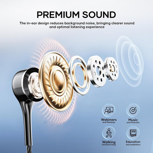 T2K Wired Earbud 5 Pack with 3.5mm Stereo Headphones with Microphone | Bass-Heavy Sound, a Built-in Microphone, Tangle-Free Design, Ergonomic in-Ear
