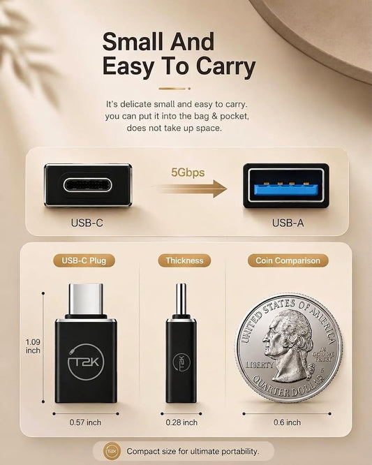 T2K USB-C to USB Adapter 4 Pack, Thunderbolt 5/4 to USB 3.2